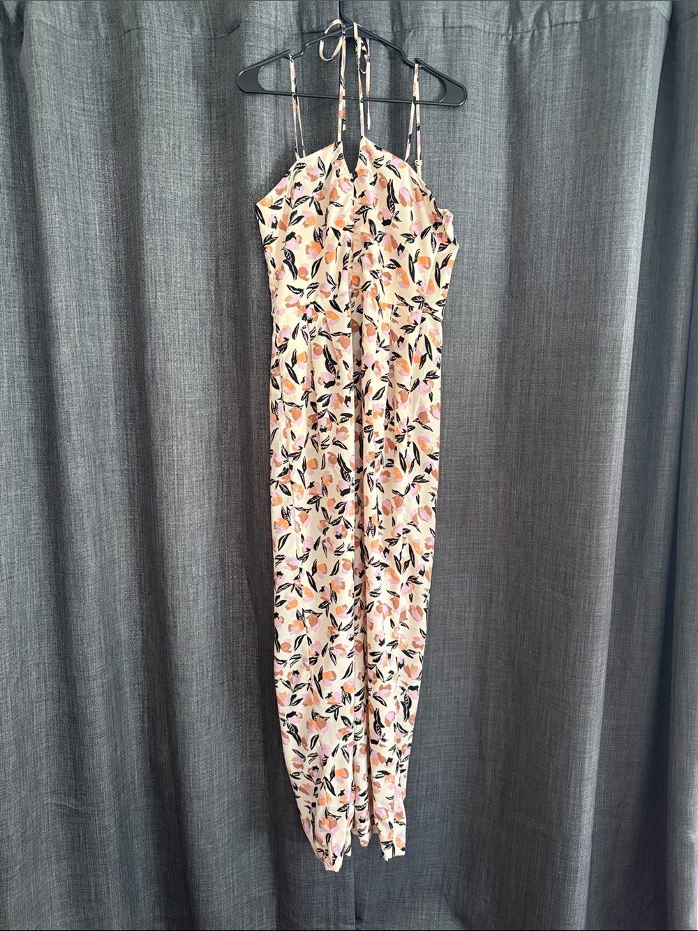 Floral Halter Tie-Back Jumpsuit in Cream and Pink